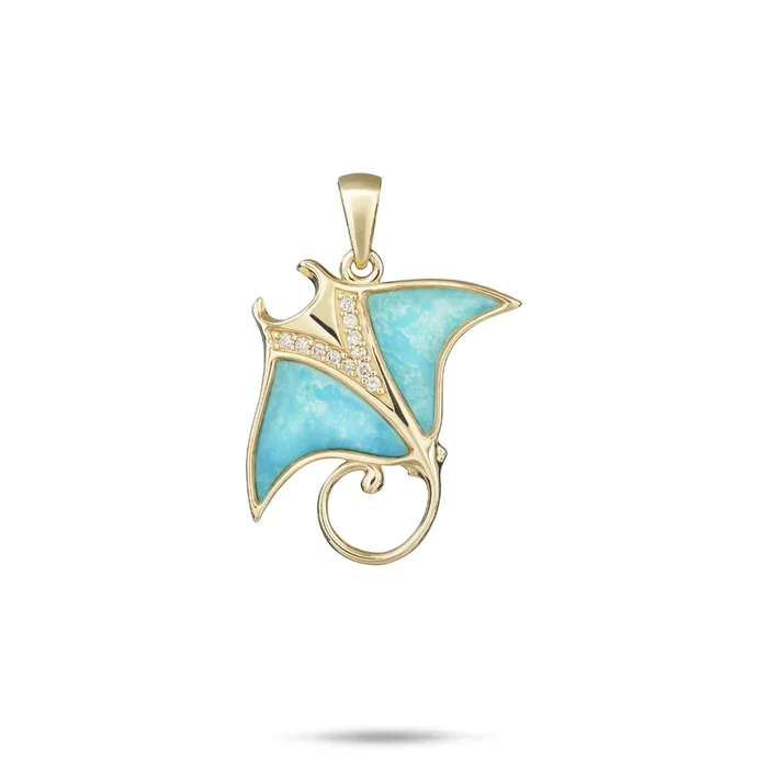 Sealife Manta Ray Turquoise Pendant in Gold with Diamonds – 21mm