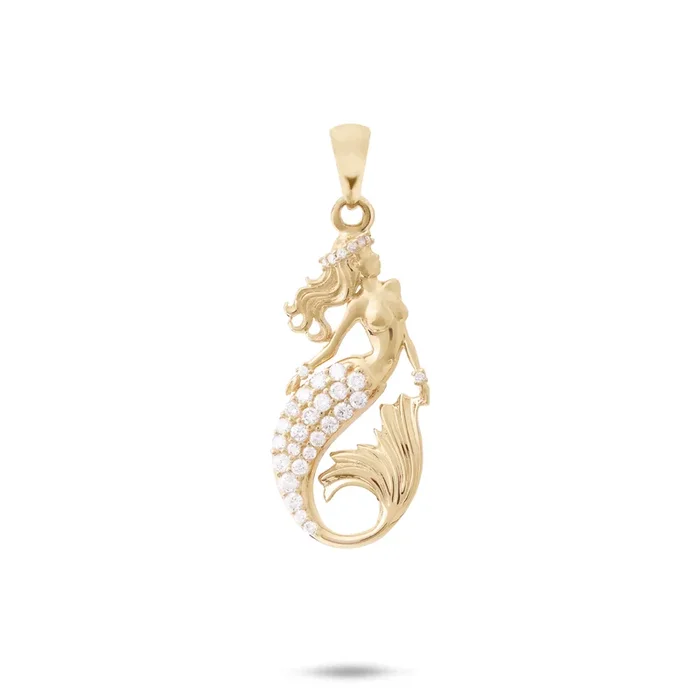 Sealife Mermaid Pendant in Gold with Diamonds – 24mm