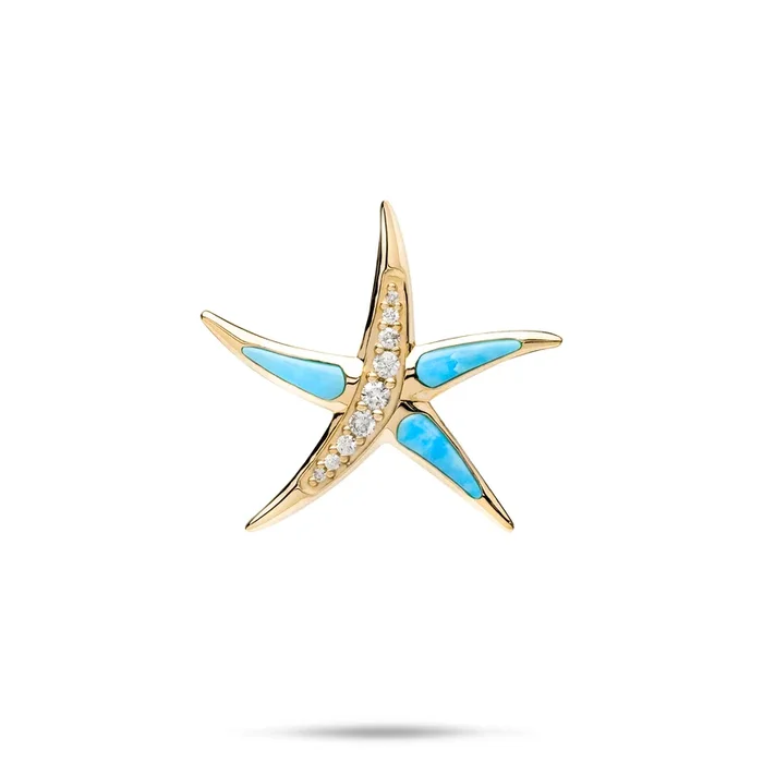 Sealife Starfish Turquoise Pendant in Gold with Diamonds – 23mm