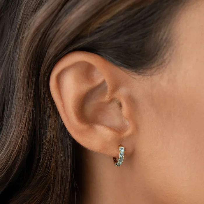 September Birthstone Huggie Earrings – London Blue Topaz