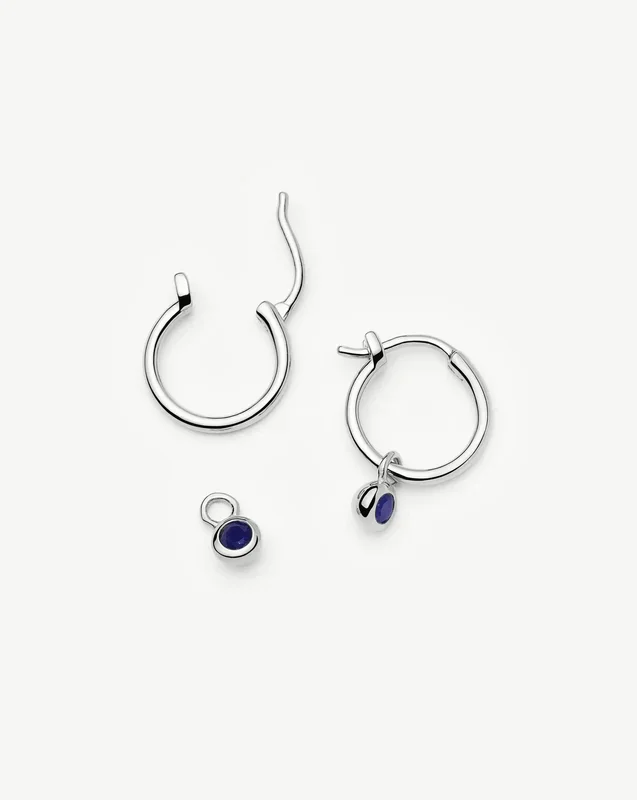 September Birthstone Mini Charm Hoop Earrings | Sterling Silver/Lapis