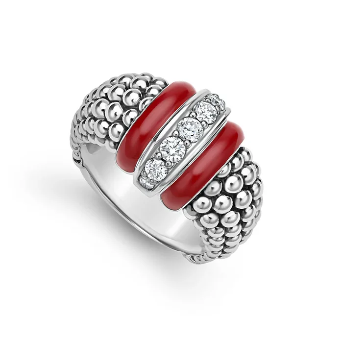 Signature Caviar Red Enamel Caviar Diamond Ring