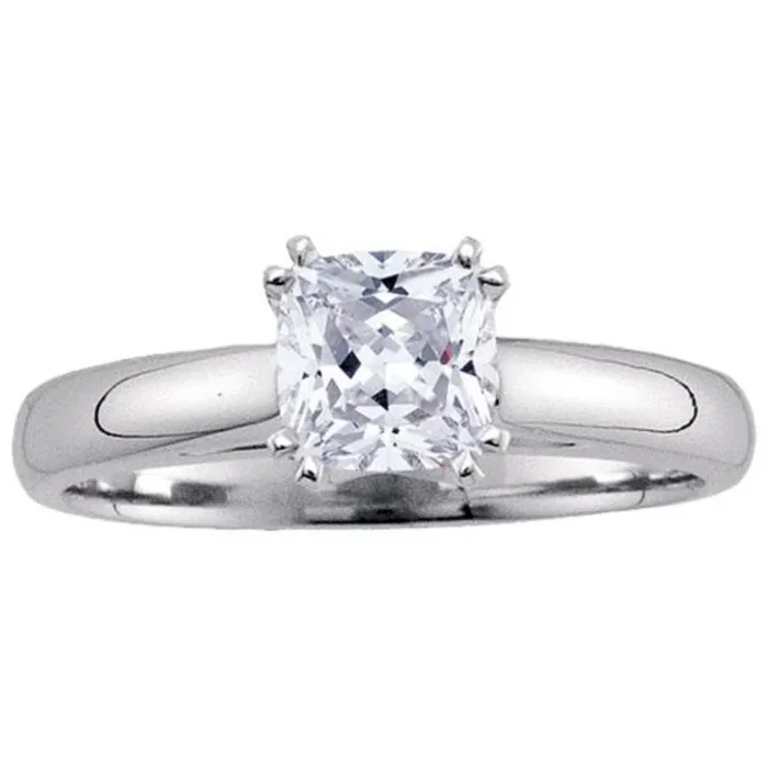 Signature Certificate 1 1/2 CTW Cushion Natural Diamond Solitaire Ring in 14KT White Gold