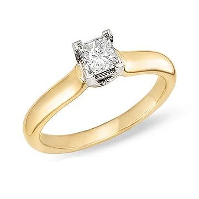Signature Certificate 1/2 CTW Princess Cut Natural Diamond Solitaire Engagement Ring in 14KT Yellow Gold