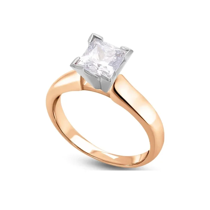Signature Certificate 1/3 CTW Princess Cut Natural Diamond Solitaire Engagement Ring in 14KT Rose Gold