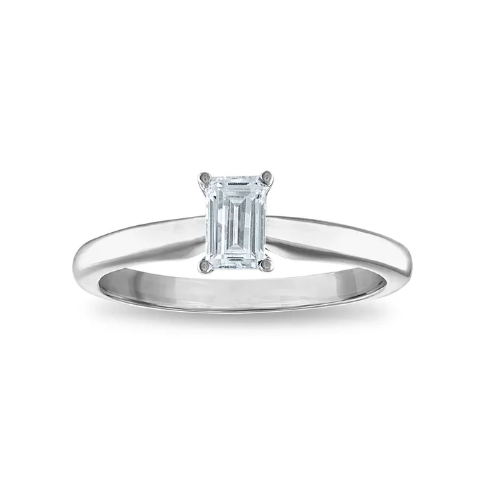 Signature Certificate EcoLove 1/2 CTW Emerald Shape Lab Grown Diamond Solitaire Engagement Ring in 14KT White Gold