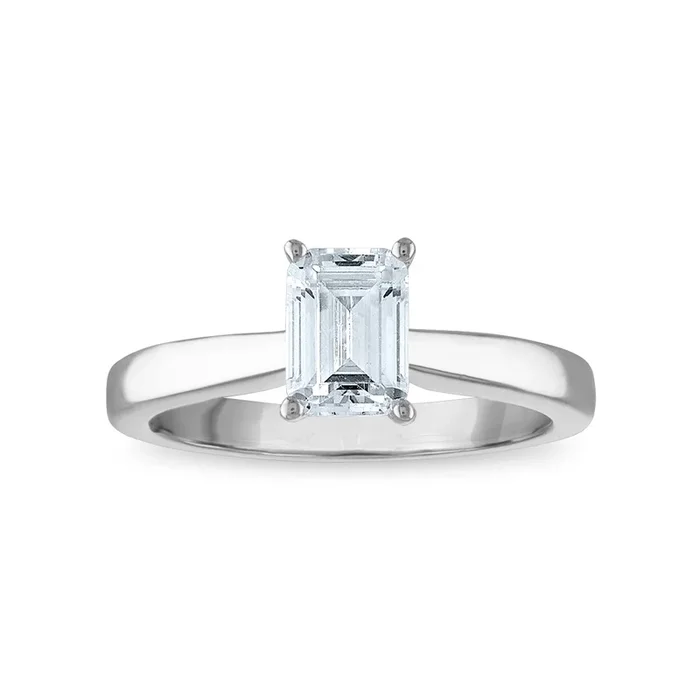 Signature Certificate EcoLove 1 CTW Emerald Shape Lab Grown Diamond Solitaire Engagement Ring in 14KT White Gold