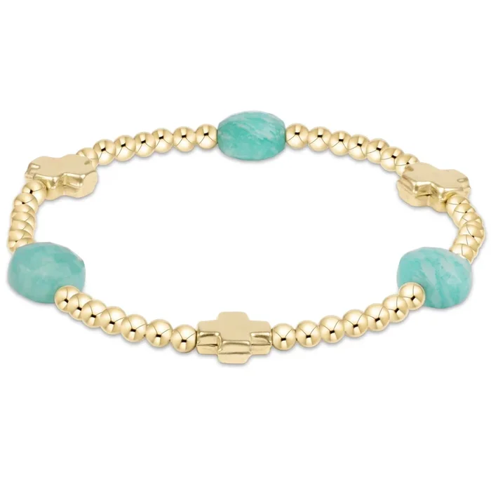 Signature Cross Admire Gold Pattern 3mm Bead Bracelet – Amazonite