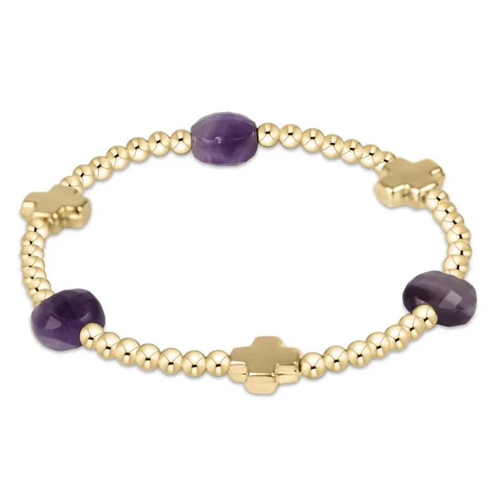 Signature Cross Admire Gold Pattern 3mm Bead Bracelet – Amethyst