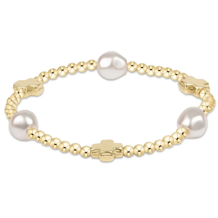 Signature Cross Admire Pearl Pattern 3mm Bead Bracelet – Gold