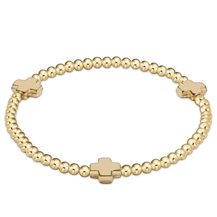 Signature Cross Gold Pattern 3mm Bead Bracelet – Gold