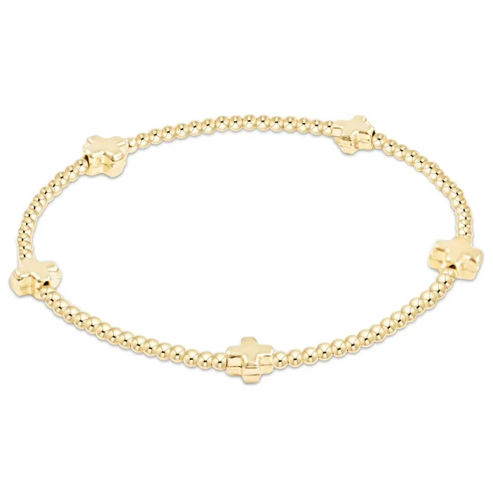 Signature Cross Small Gold Pattern 2mm Bead Bracelet – Gold