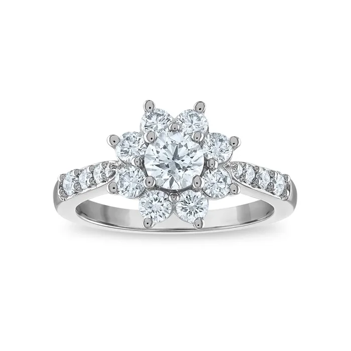 Signature EcoLove 1 1/3 CTW Lab Grown Diamond Engagement Flower Shaped Ring in 14KT White Gold
