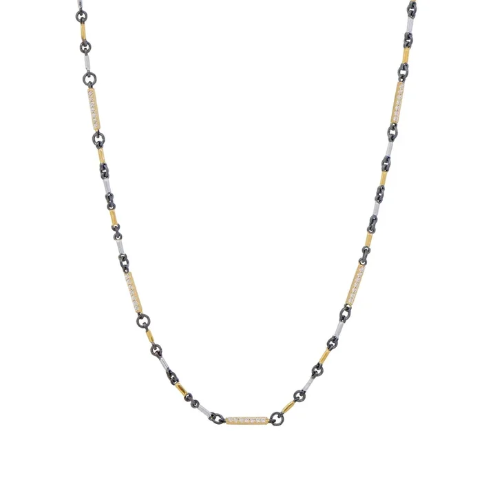 Signature Tri-Tone Pavé Station Bar Link Necklace