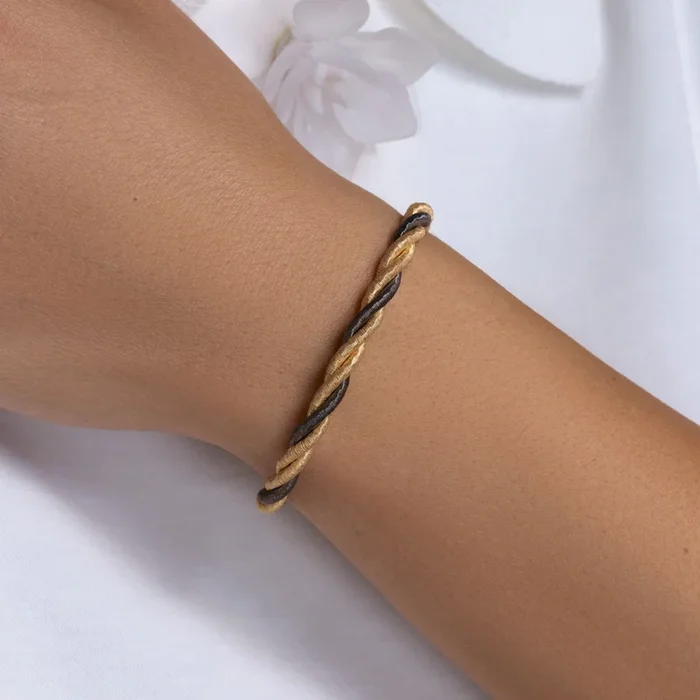 Silver 925 Black Rhodium Gold Plated Twist Rope Italian Bracelet – ITB00008BLK-GP
