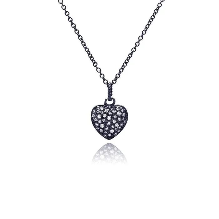 Silver 925 Black Rhodium Plated Heart CZ Necklace – BGP00371