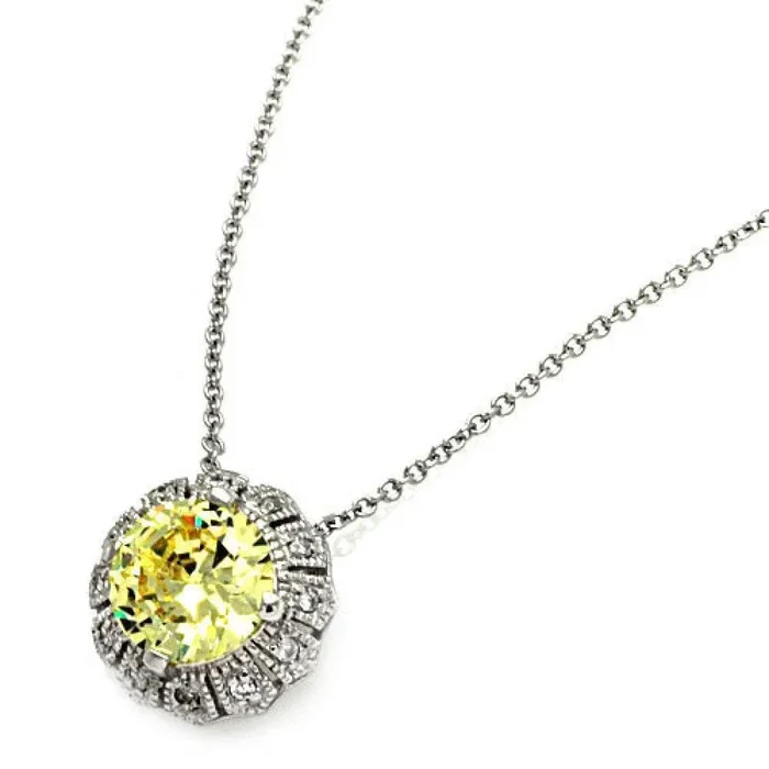 Silver 925 CLR-Yellow CZ Rhodium Plated Solo Pendant Necklace – STP00100