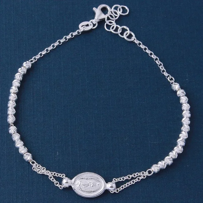 Silver 925 Diamond Cut Beads with Religious Medallion Charm Bracelets – ARB00026