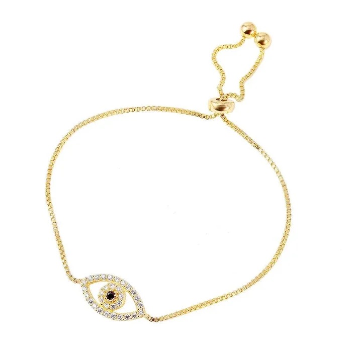 Silver 925 Gold Plated CZ Evil Eye Tassel Bracelet – STB00522GP