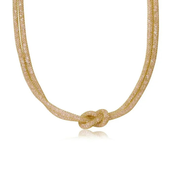 Silver 925 Gold Plated Mesh with Crystals Stones Necklace – ECN00010Y