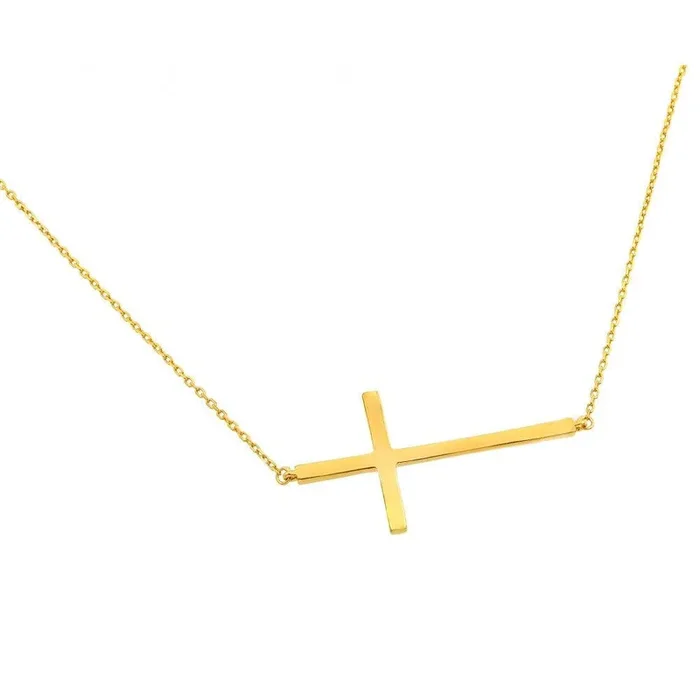 Silver 925 Gold Plated Plain Sideways Solid Cross Pendant Necklace – BGP00820GP
