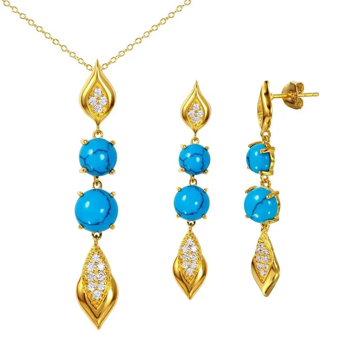 Silver 925 Gold Plated Turquoise and CZ Hanging Set – BGS00465