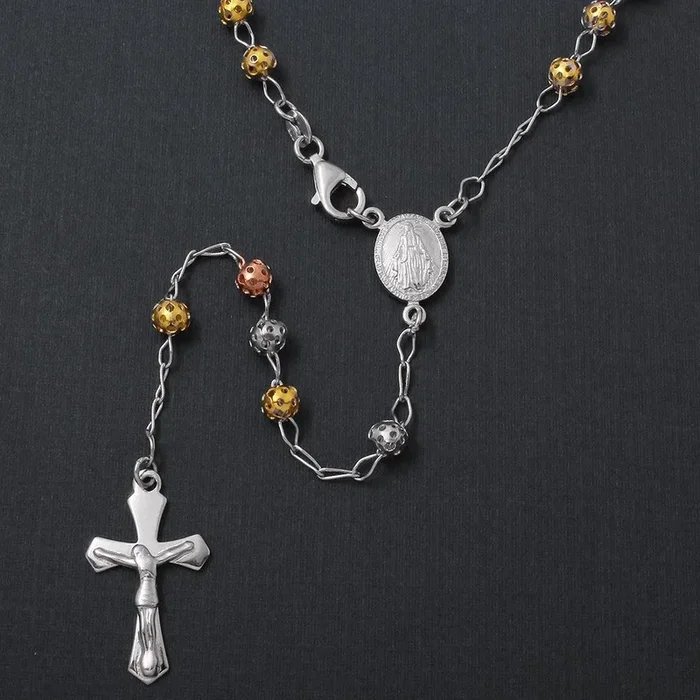 Silver 925 High Polished 3 Toned Filigree Rosary 5mm – ROS21-5MM