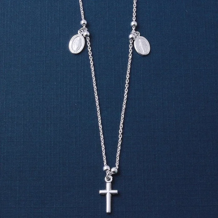 Silver 925 High Polished Cross and Charms Necklace – ARN00014