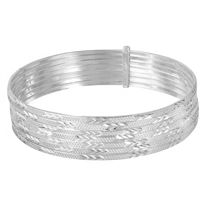 Silver 925 High Polished Diamond Cut Semanario Bangle Bracelet – BG129