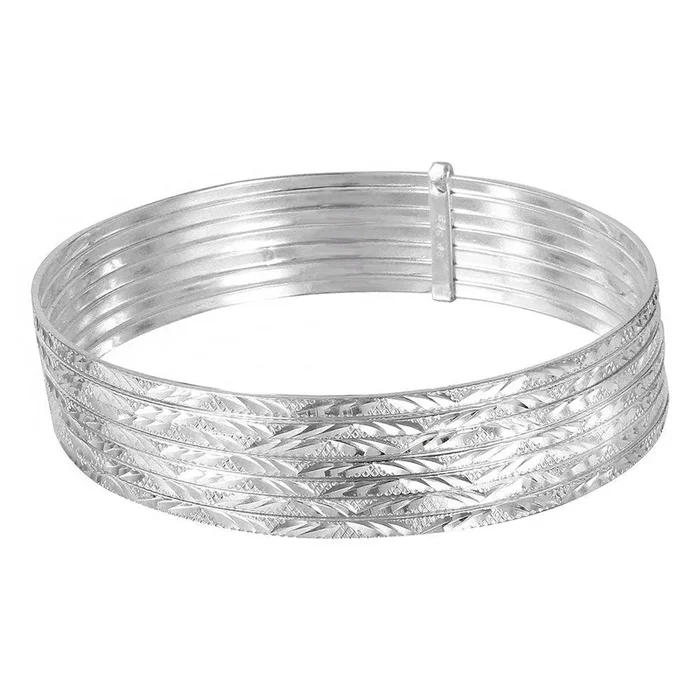 Silver 925 High Polished Diamond Cut Semanario Bangle Bracelet – BG133