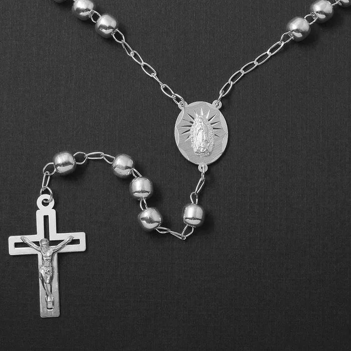 Silver 925 High Polished Open Cross Rosary 6mm – ROS24-6MM