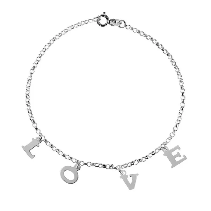 Silver 925 LOVE Dangling Charm Link Anklet – ANK00004