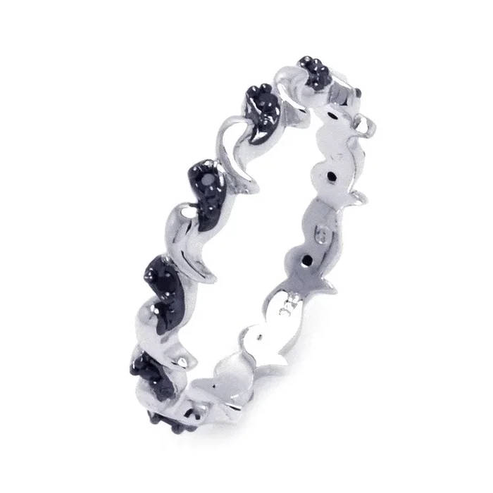 Silver 925 Rhodium and Black Rhodium Plated 2 Toned Black CZ Wave Eternity Ring – BGR00295