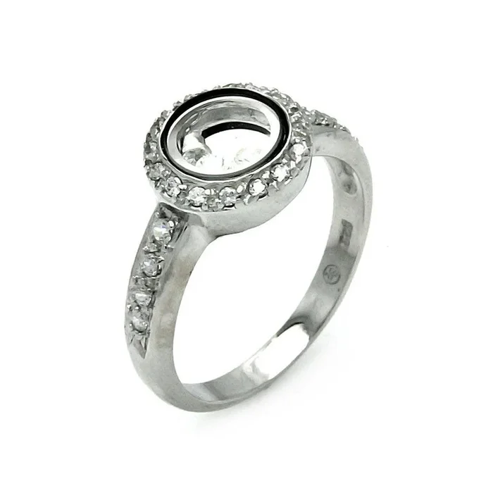Silver 925 Rhodium and Black Rhodium Plated Outline Circle CZ Ring – STR00061