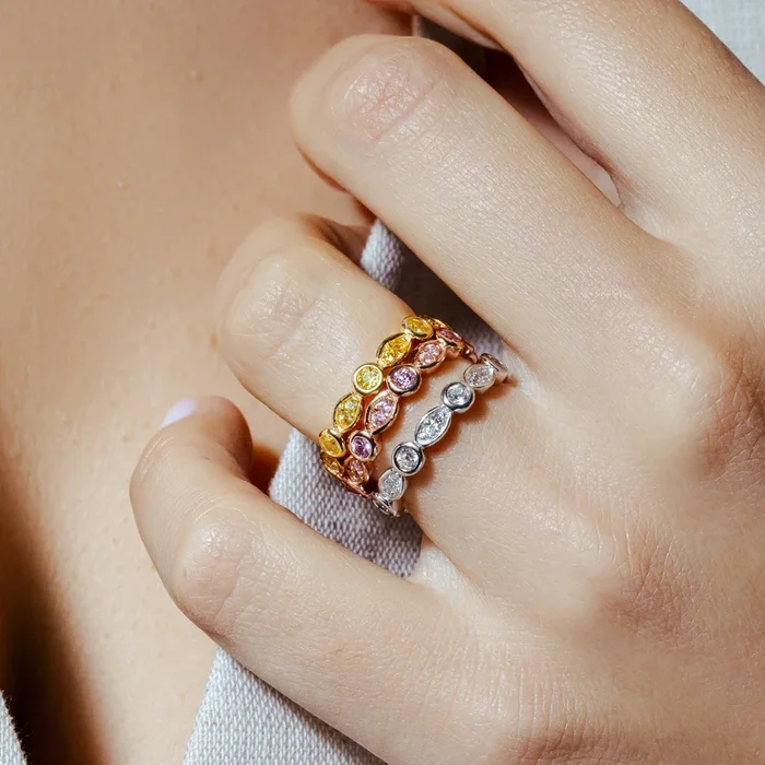 Silver 925 Rhodium, Gold, and Rose Gold Plated Multi Color CZ Stackable Ring – STR00454