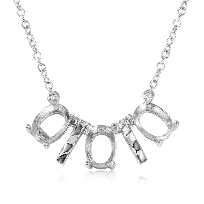 Silver 925 Rhodium Plated 3 Oval Mountings with 2 Bars Necklace – BGP01011