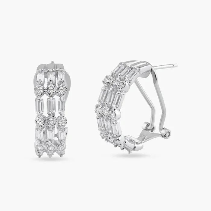 Silver 925 Rhodium Plated 3 Strand CZ Earrings – BGE00220