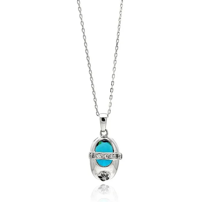 Silver 925 Rhodium Plated Baby Shoe Blue CZ Necklace – BGP00444