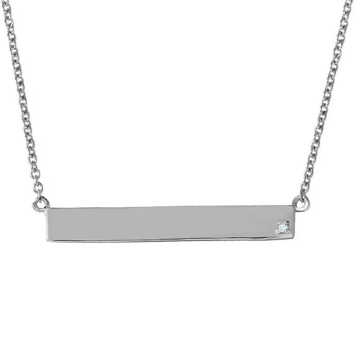 Silver 925 Rhodium Plated Bar Necklace with Diamond – STP01476RH