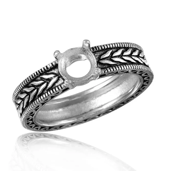 Silver 925 Rhodium Plated Braided Band Design Round Stone Mounting Ring – BGR00484