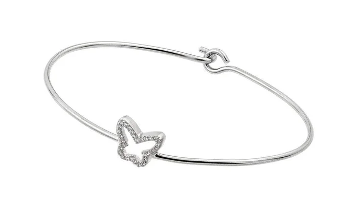 Silver 925 Rhodium Plated Butterfly Outline Clear CZ Bracelet – STB00509