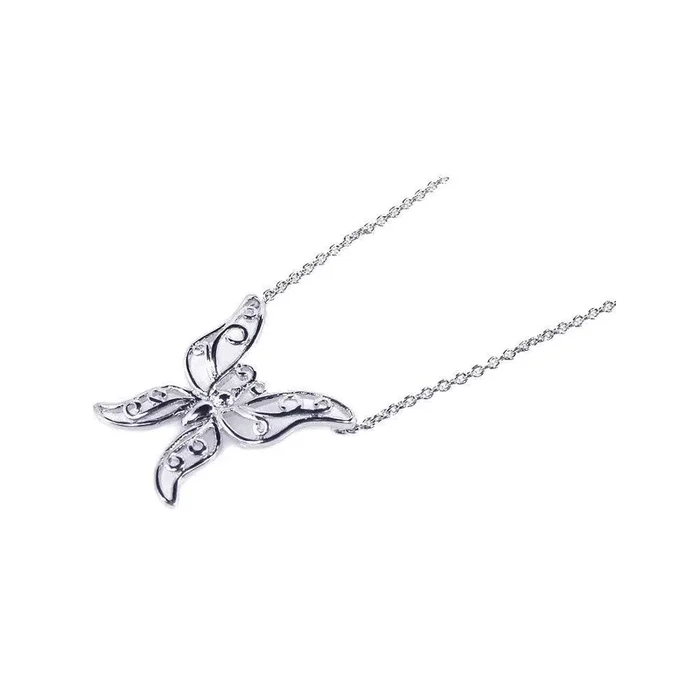 Silver 925 Rhodium Plated Butterfly Pendant Necklace – STP00713