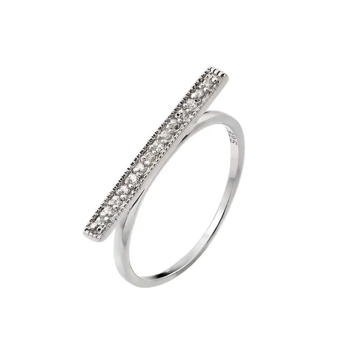 Silver 925 Rhodium Plated Channel Clear CZ Bar Ring – STR00989