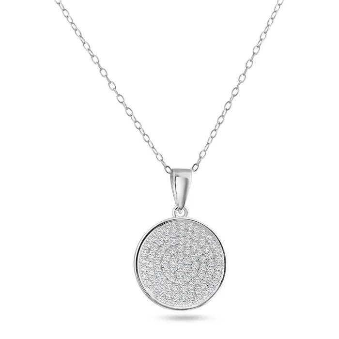 Silver 925 Rhodium Plated Circle Micro Pave CZ Dangling Pendant – ACP00052