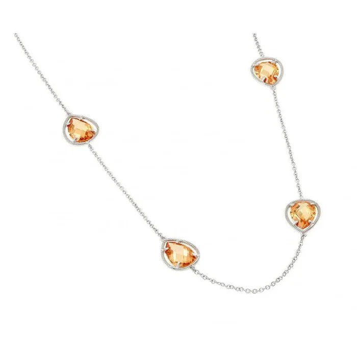 Silver 925 Rhodium Plated Clear CZ Champagne Pear Shape Pendant Necklace – BGP00970CHP