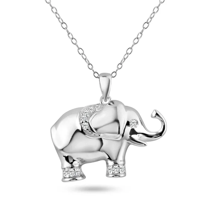 Silver 925 Rhodium Plated Clear CZ Elephant Pendant Necklace – STP01319