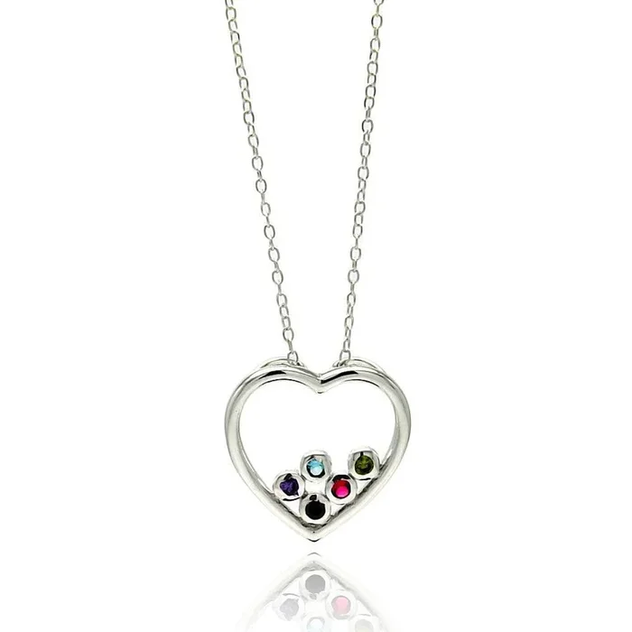 Silver 925 Rhodium Plated Clear CZ Heart Pendant Necklace – STP01332