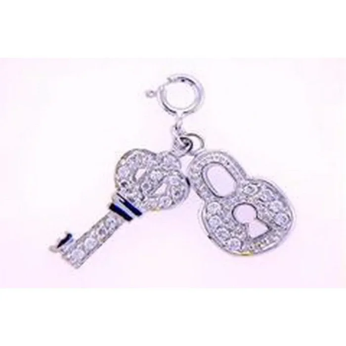 Silver 925 Rhodium Plated Clear CZ Lock and Key Pendant Necklace – STP00127