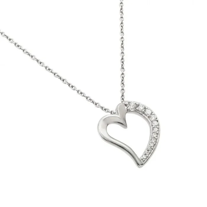 Silver 925 Rhodium Plated Clear CZ Squished Heart Pendant Necklace – STP01431