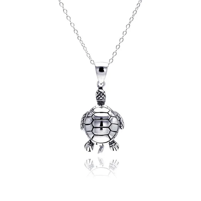 Silver 925 Rhodium Plated Clear CZ Turtle Pendant Necklace – STP01311